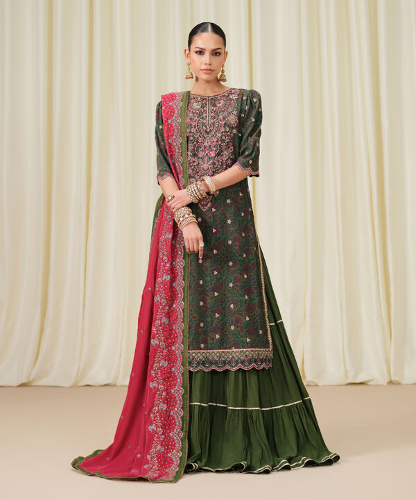 3 Piece - Embroidered Raw Silk Suit