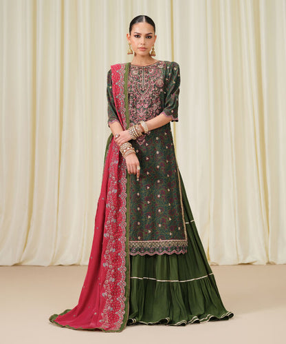 3 Piece - Embroidered Raw Silk Suit