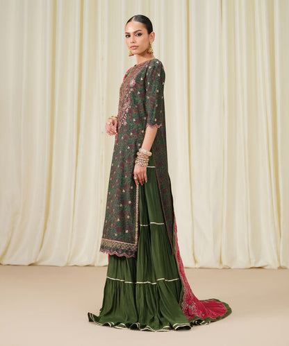 3 Piece - Embroidered Raw Silk Suit