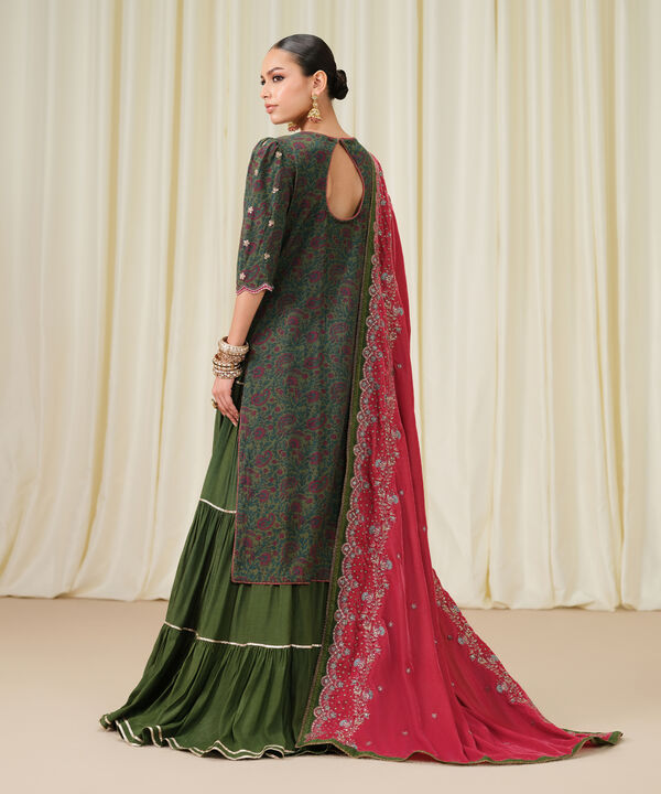 3 Piece - Embroidered Raw Silk Suit