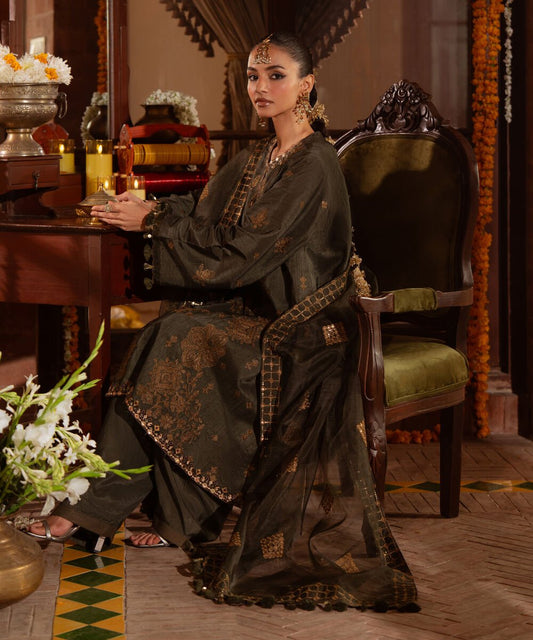 3 Piece - Embroidered Raw Silk Suit