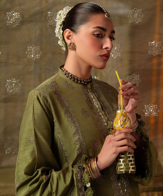 3 Piece - Embroidered Raw Silk Suit