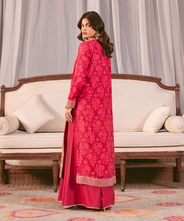 2 Piece - Embroidered Raw Silk Suit (Stitched)