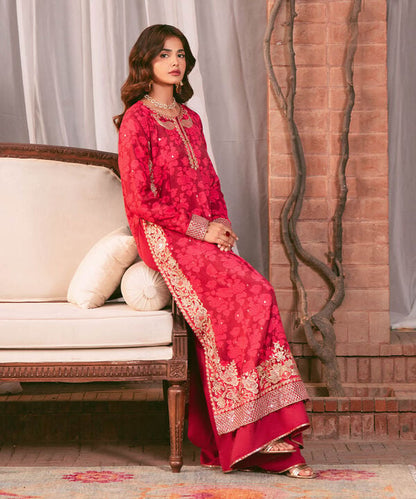2 Piece - Embroidered Raw Silk Suit (Stitched)
