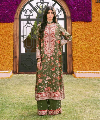 2 Piece - Embroidered Raw Silk Suit (Stitched)