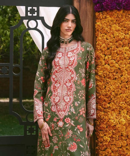 2 Piece - Embroidered Raw Silk Suit (Stitched)