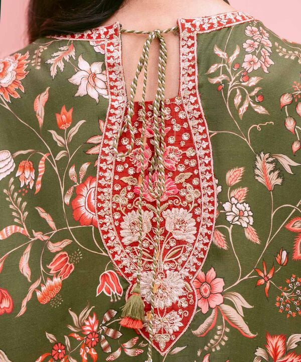 2 Piece - Embroidered Raw Silk Suit (Stitched)