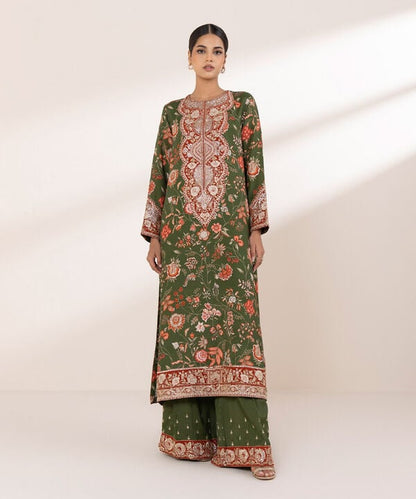 2 Piece - Embroidered Raw Silk Suit (Stitched)