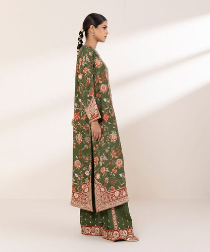 2 Piece - Embroidered Raw Silk Suit (Stitched)