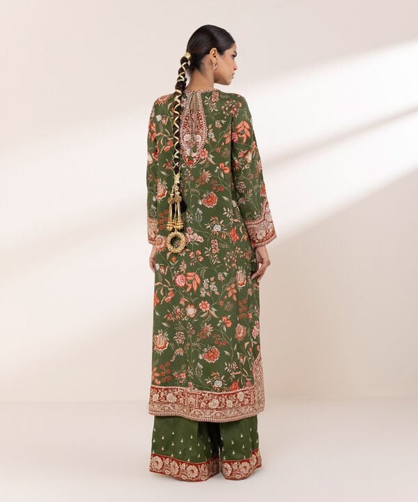 2 Piece - Embroidered Raw Silk Suit (Stitched)