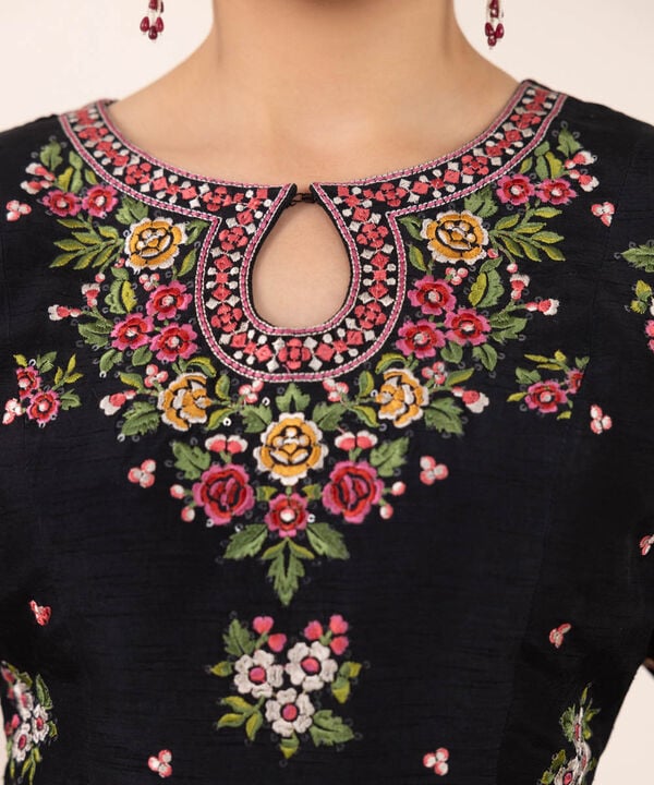 Embroidered Raw Silk Lehenga Set (Stitched)