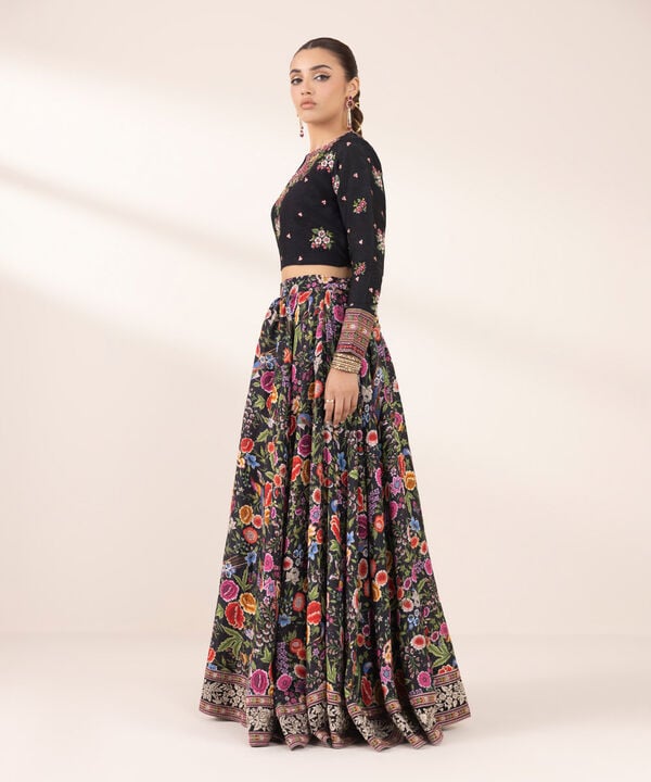 Embroidered Raw Silk Lehenga Set (Stitched)