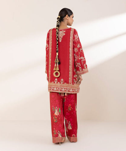 2 Piece - Embroidered Raw Silk Suit (Stitched)