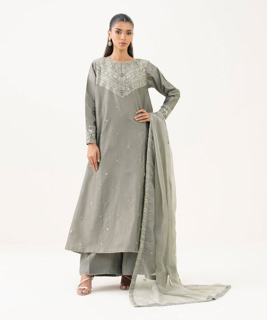 3 Piece - Embroidered Cotton Net Suit