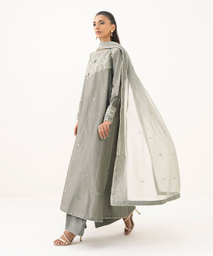 3 Piece - Embroidered Cotton Net Suit