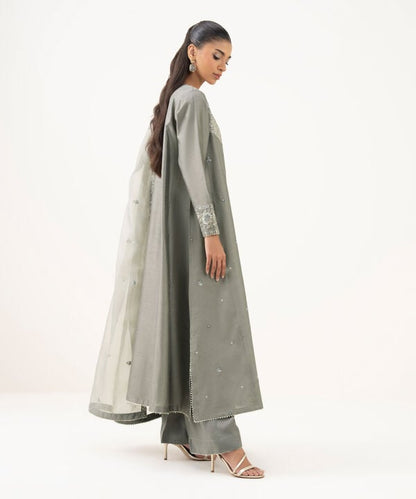 3 Piece - Embroidered Cotton Net Suit