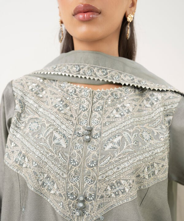 3 Piece - Embroidered Cotton Net Suit
