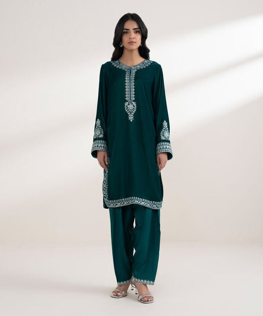 2 Piece - Embroidered Velvet Suit