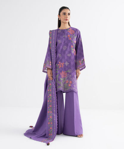 3 Piece - Embroidered Cotton Jacquard Suit
