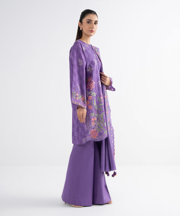 3 Piece - Embroidered Cotton Jacquard Suit