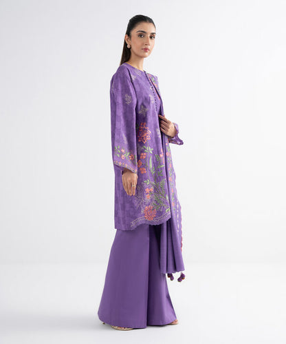 3 Piece - Embroidered Cotton Jacquard Suit
