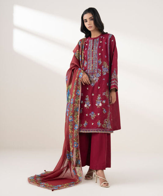 3 Piece - Embroidered Dobby Suit