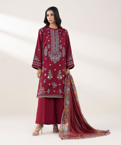 3 Piece - Embroidered Dobby Suit