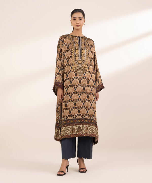 2 Piece - Embellished Silk Suit (Stitched)