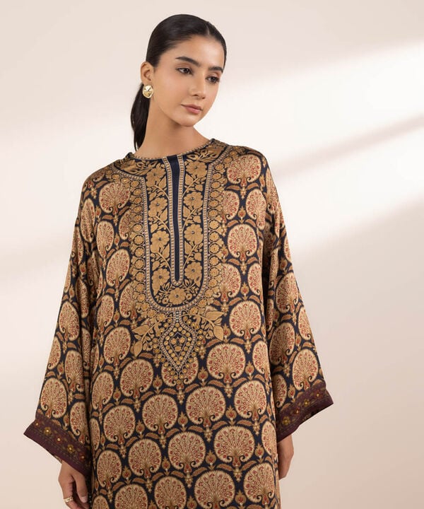 2 Piece - Embellished Silk Suit (Stitched)