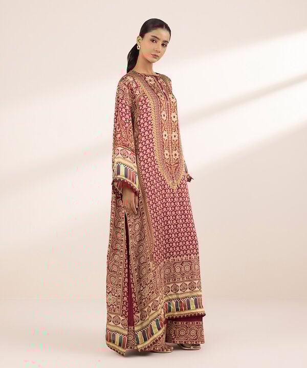 2 Piece - Embellished Silk Suit (Stitched)