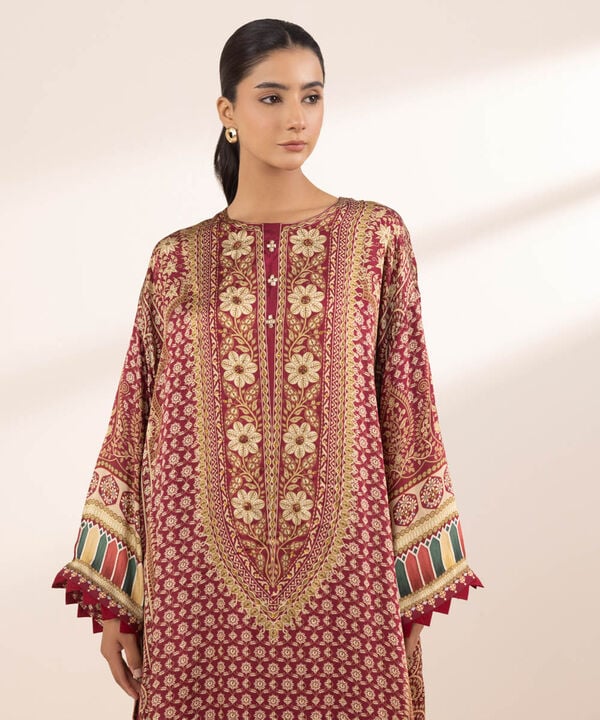 2 Piece - Embellished Silk Suit (Stitched)