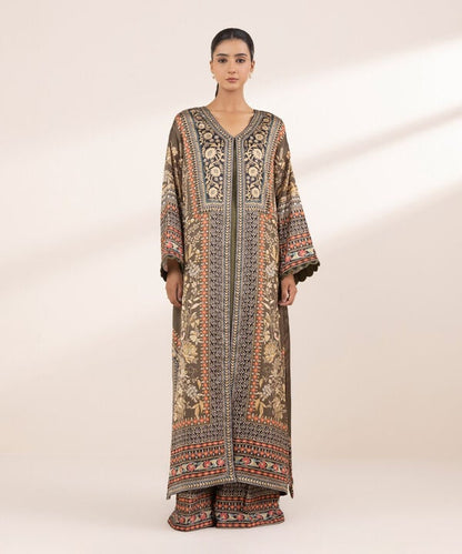 2 Piece - Embellished Silk Suit (Stitched)
