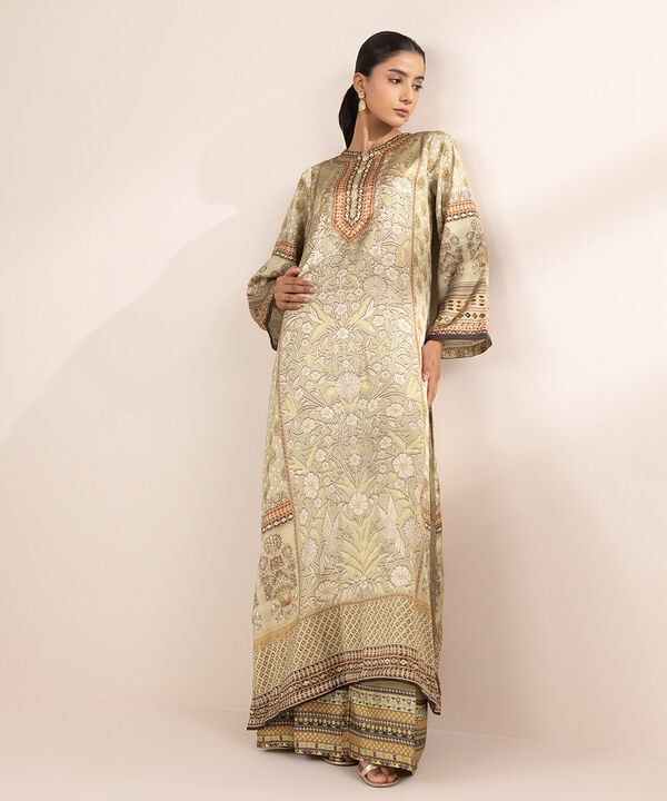 2 Piece - Embellished Silk Suit (Stitched)
