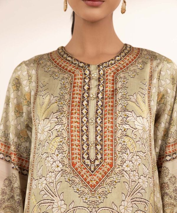 2 Piece - Embellished Silk Suit (Stitched)