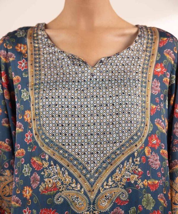 2 Piece - Embellished Silk Suit (Stitched)