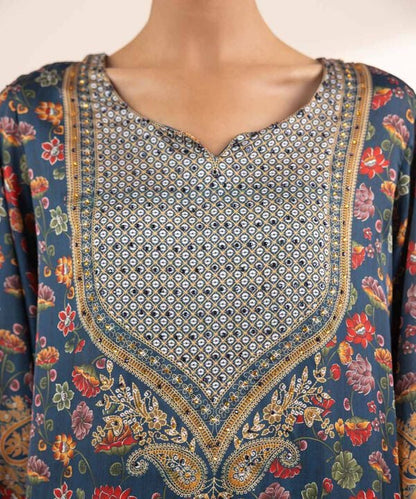 2 Piece - Embellished Silk Suit (Stitched)