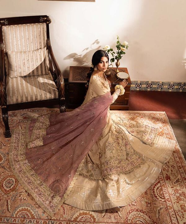 3 Piece - Embroidered Raw Silk Suit (Unstitched)