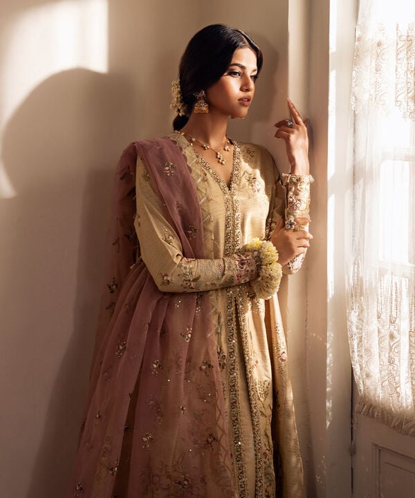 3 Piece - Embroidered Raw Silk Suit (Unstitched)