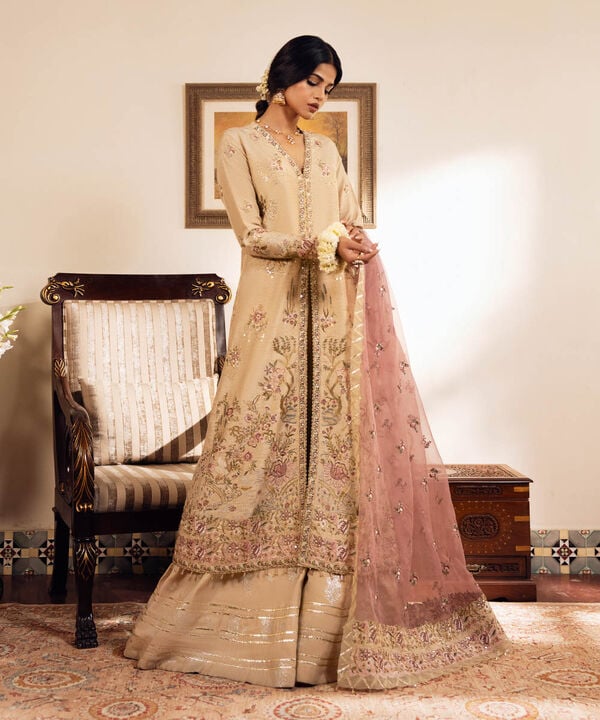 3 Piece - Embroidered Raw Silk Suit (Unstitched)