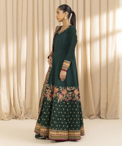 3 Piece - Embroidered Raw Silk Suit (Unstitched)