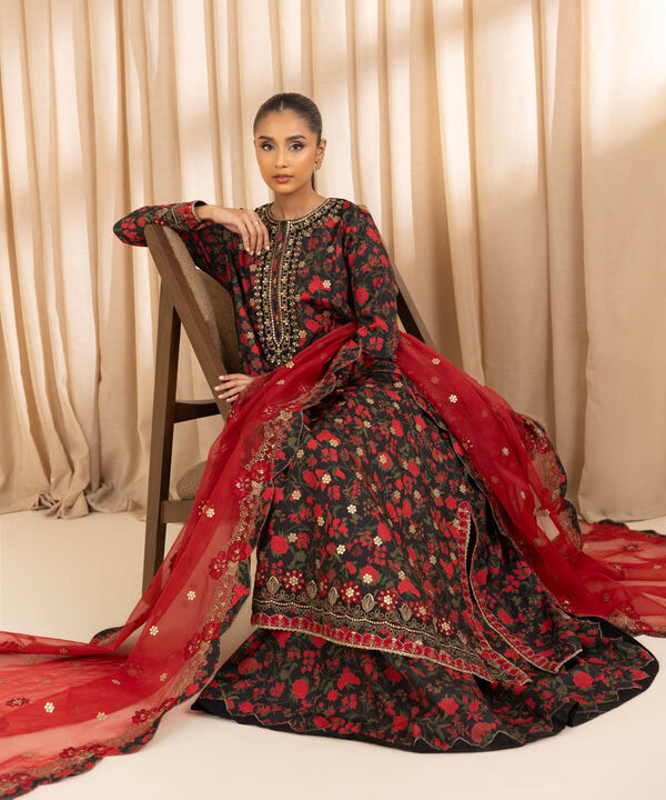 3 Piece - Embroidered Silk Suit (Unstitched)