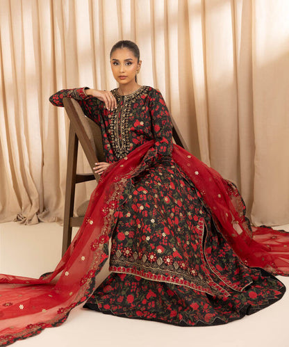 3 Piece - Embroidered Silk Suit (Unstitched)