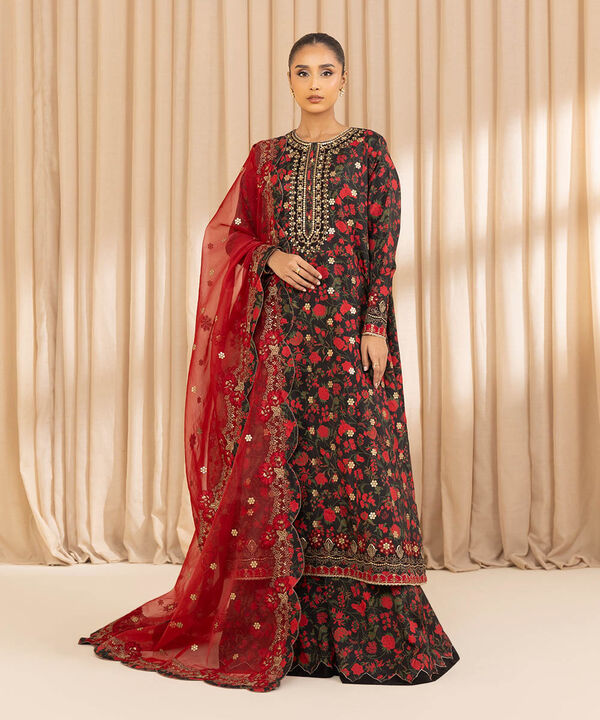 3 Piece - Embroidered Silk Suit (Unstitched)