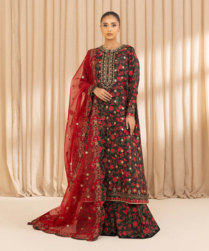 3 Piece - Embroidered Silk Suit (Unstitched)