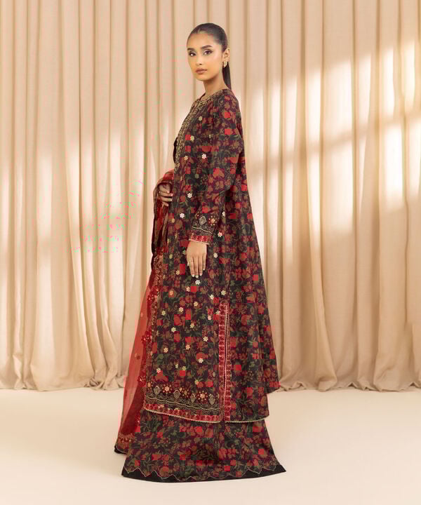 3 Piece - Embroidered Silk Suit (Unstitched)