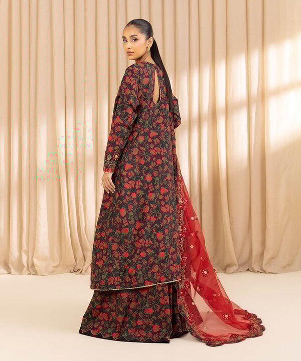 3 Piece - Embroidered Silk Suit (Unstitched)