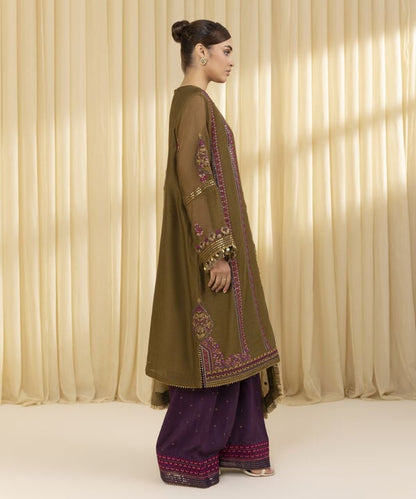3 Piece - Embroidered Blended Net Suit (Unstitched)