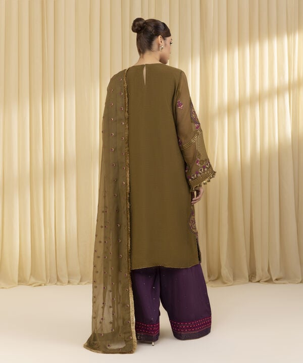 3 Piece - Embroidered Blended Net Suit (Unstitched)