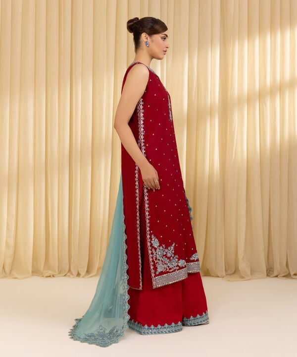 3 Piece - Embroidered Blended Net Suit (Unstitched)
