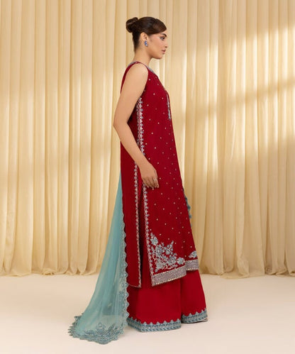 3 Piece - Embroidered Blended Net Suit (Unstitched)